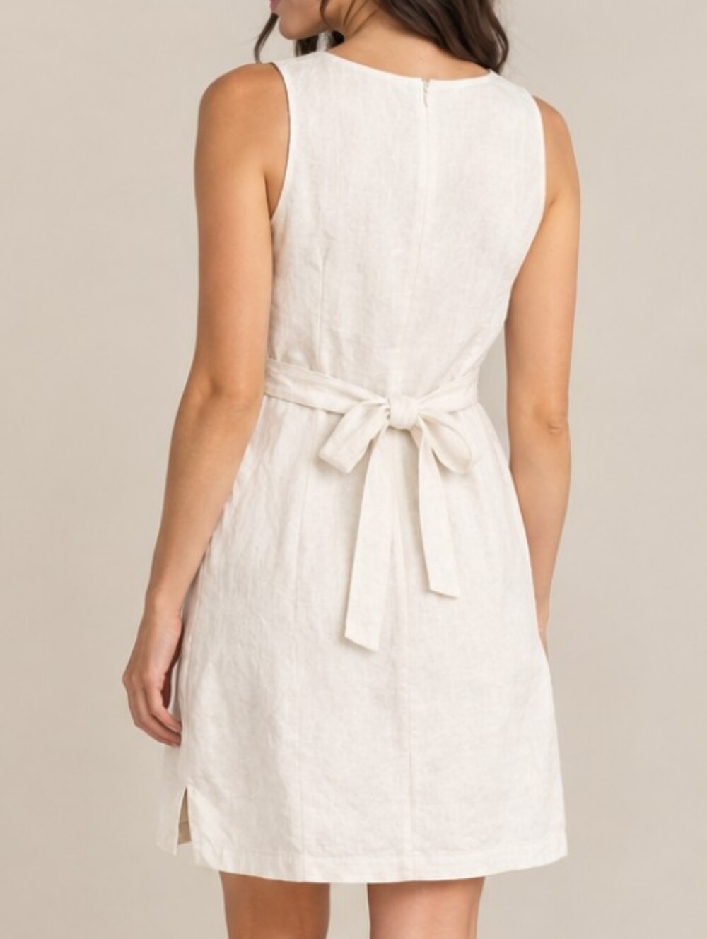 Papillon Blanc Gorgeous Linen Cream Colored Midi Dress With Tie Size Large